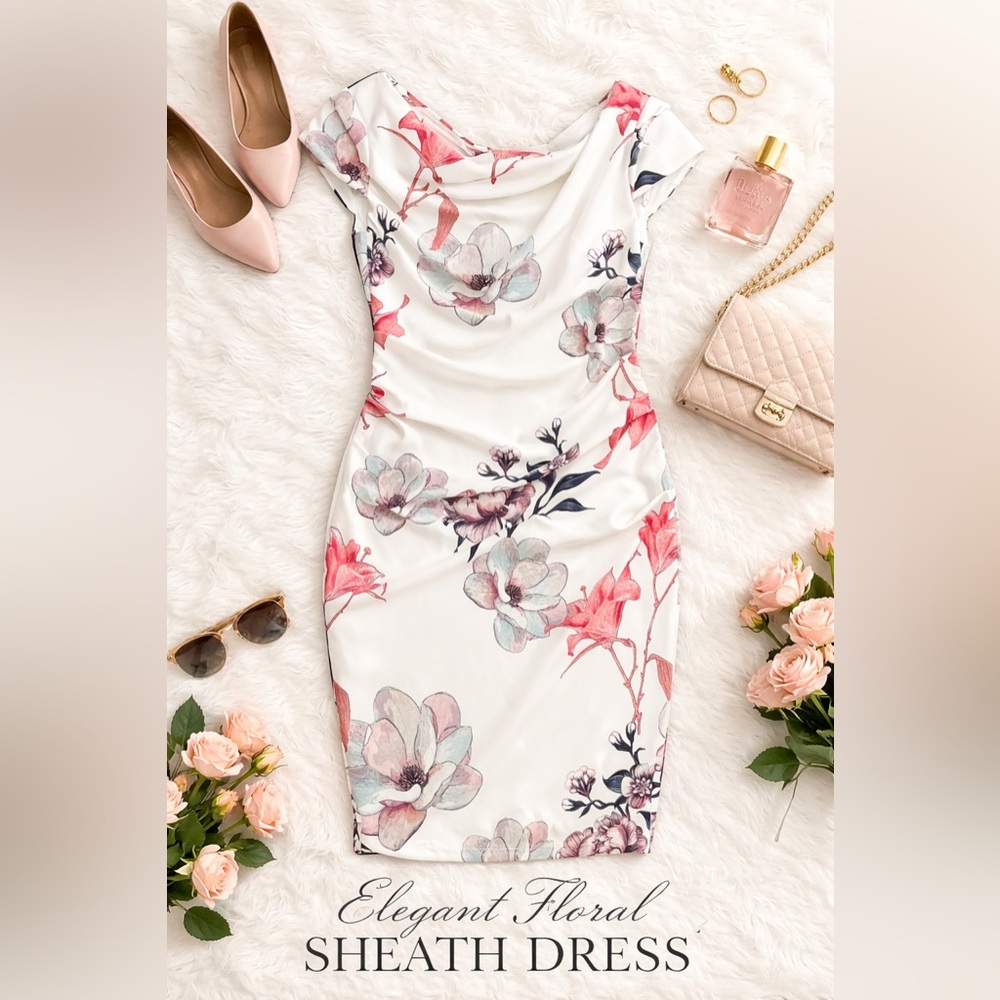White House Black Market White Sheath Dress with Flutter Cap Sleeves